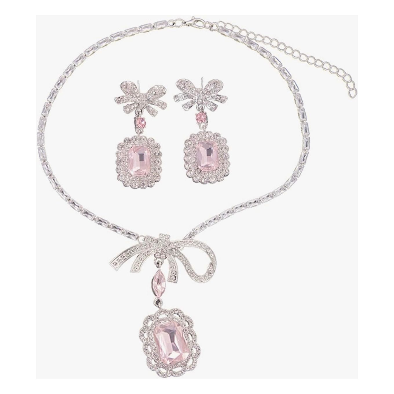 Pink Zircon Necklace & Earring Set