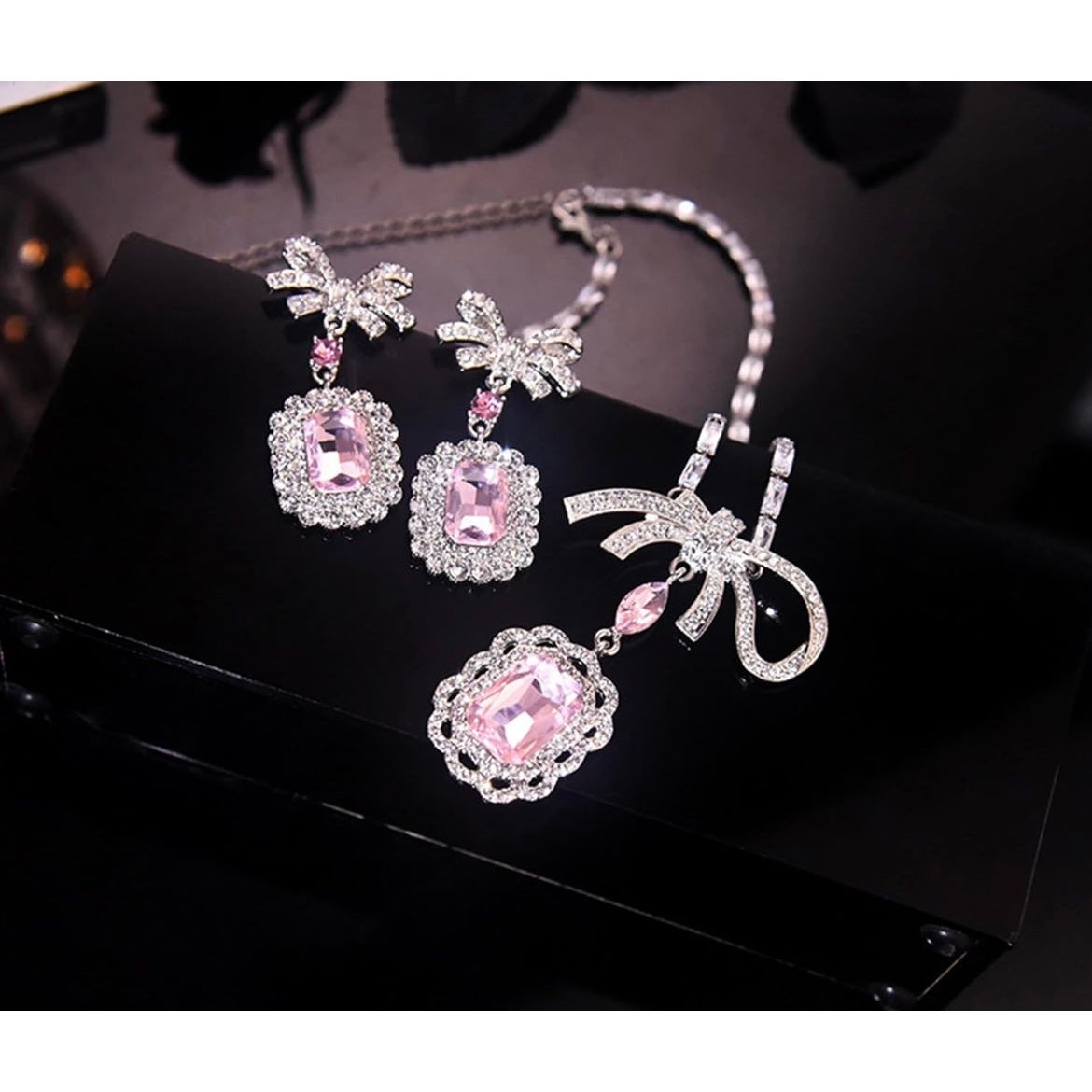 Pink Zircon Necklace & Earring Set