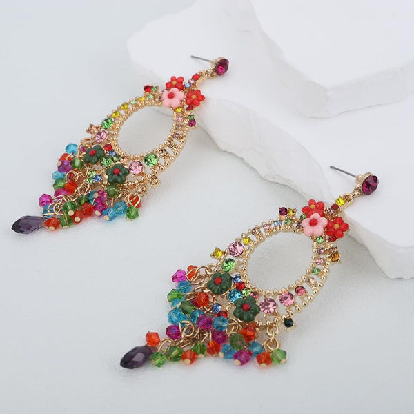 Enamel Flowers Colorful Chandelier Earrings