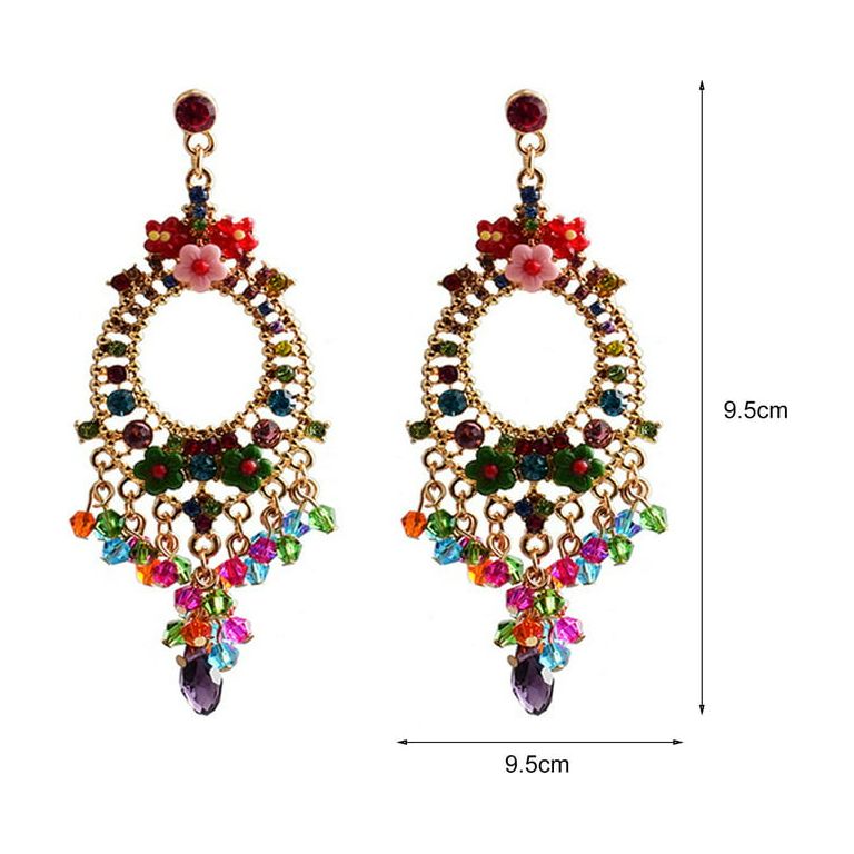 Enamel Flowers Colorful Chandelier Earrings