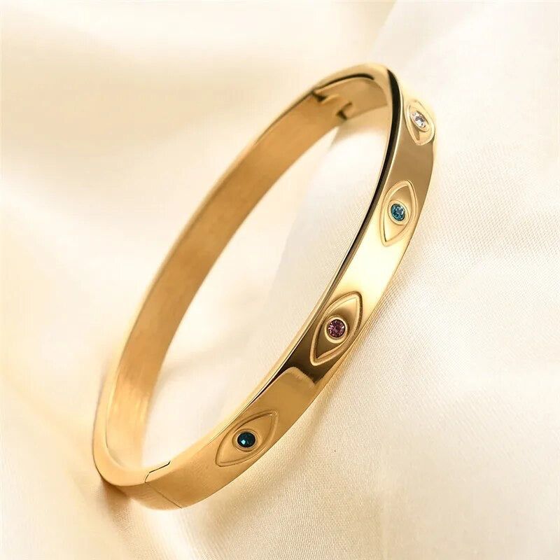EYE 18k PLATED BANGLE WITH MULTI-COLOR STONES