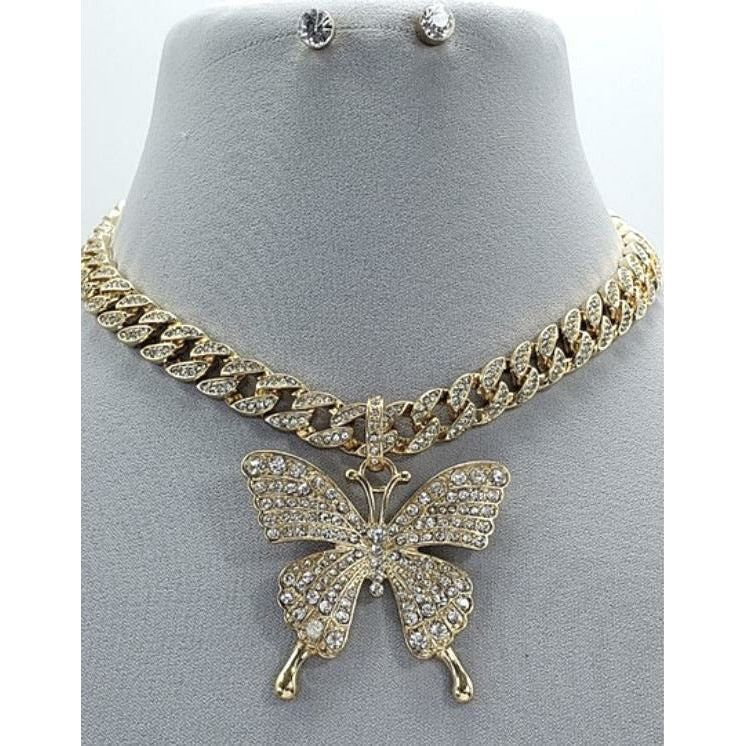 Dark Gray Butterfly Cuban Necklace