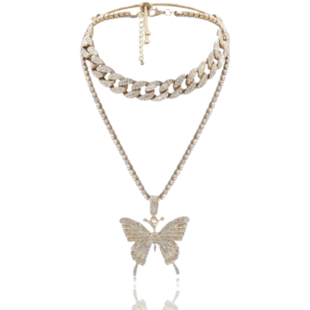 Gray Butterfly Cuban Necklace