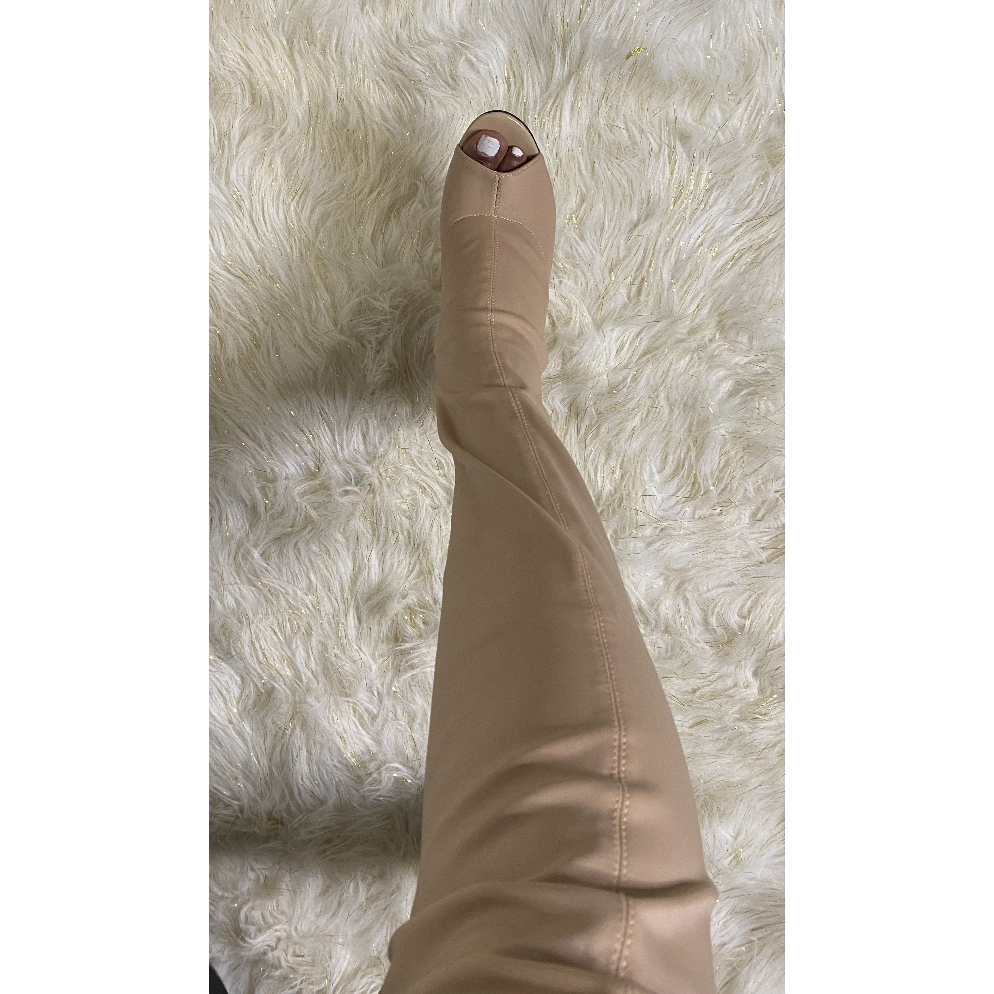 Rosy Brown Peep Toe Block Nude Riding Boots