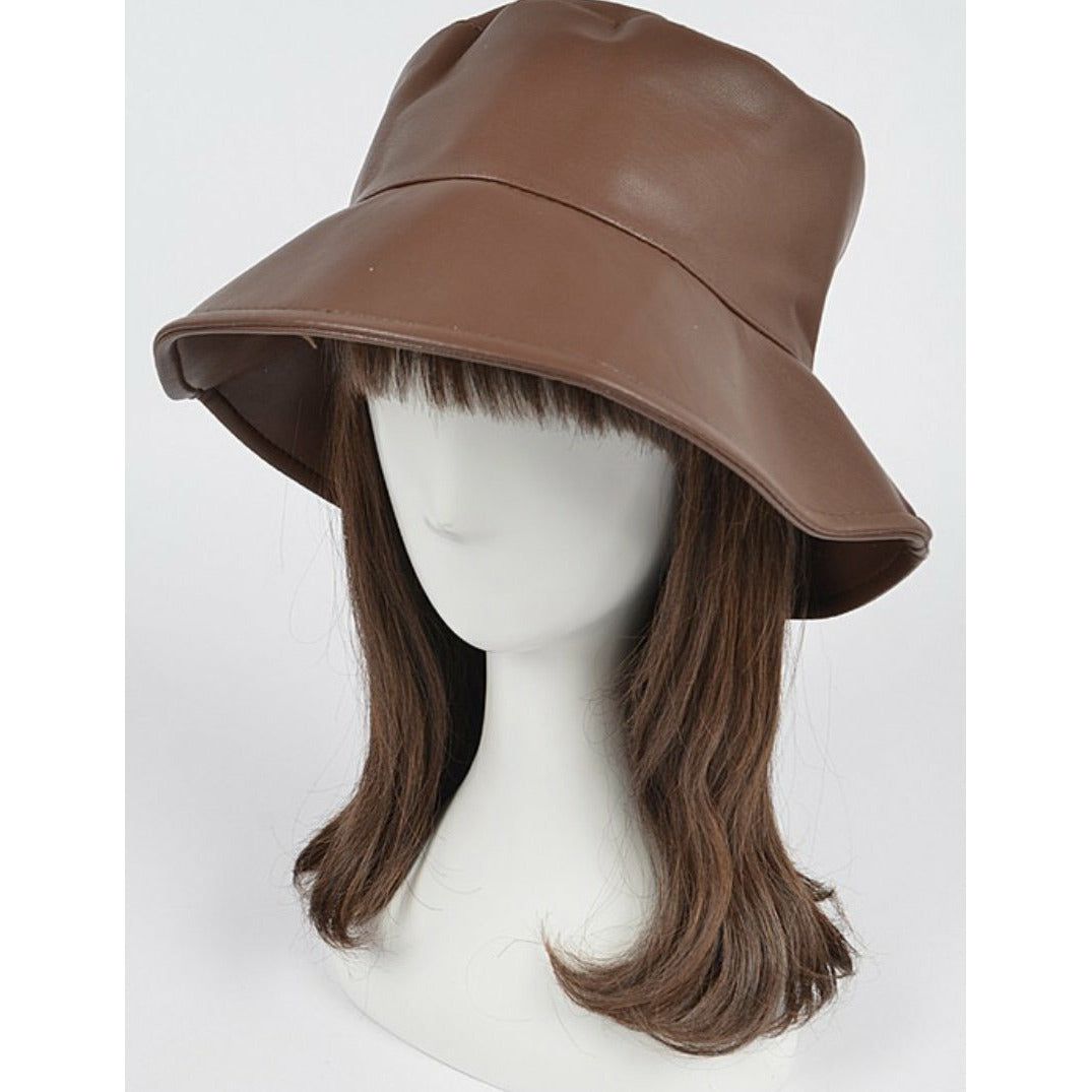 Dark Slate Gray Faux Leather Bucket Hat