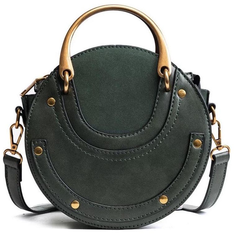 Dark Slate Gray Round Leather Bag